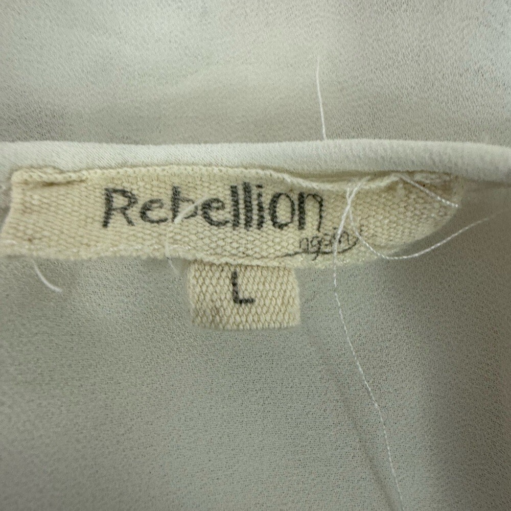 Rebellion T-shirt floral embroidered mesh flowers button up Ivory Floral Blouse - Picture 9 of 12